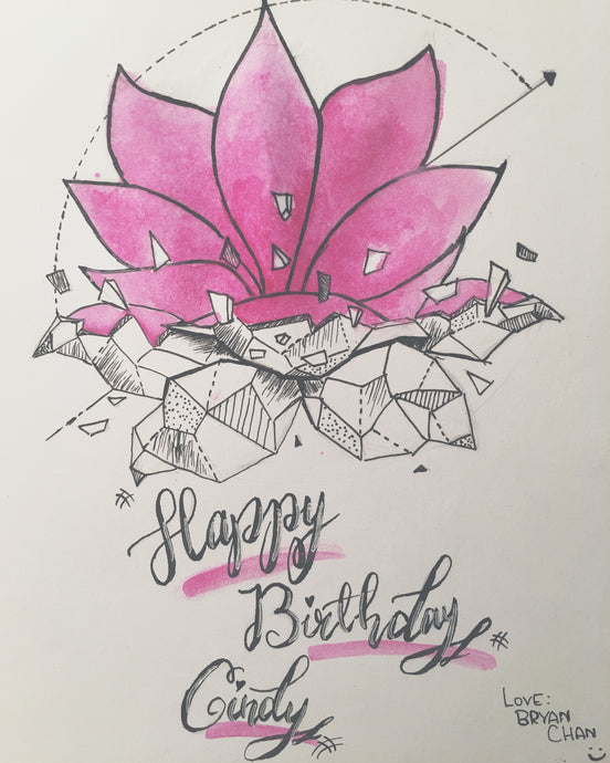 Surreal Lotus handlettering birthday cards
