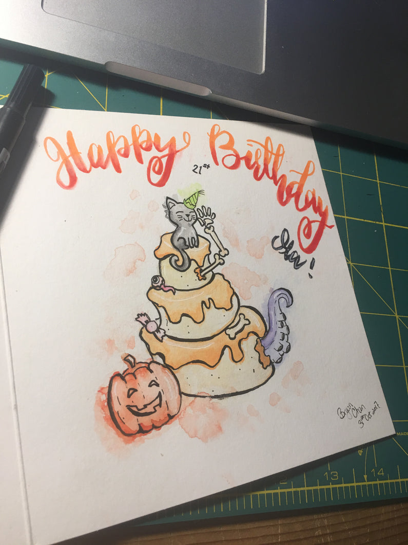 Special handlettering birthday card (halloween edition)